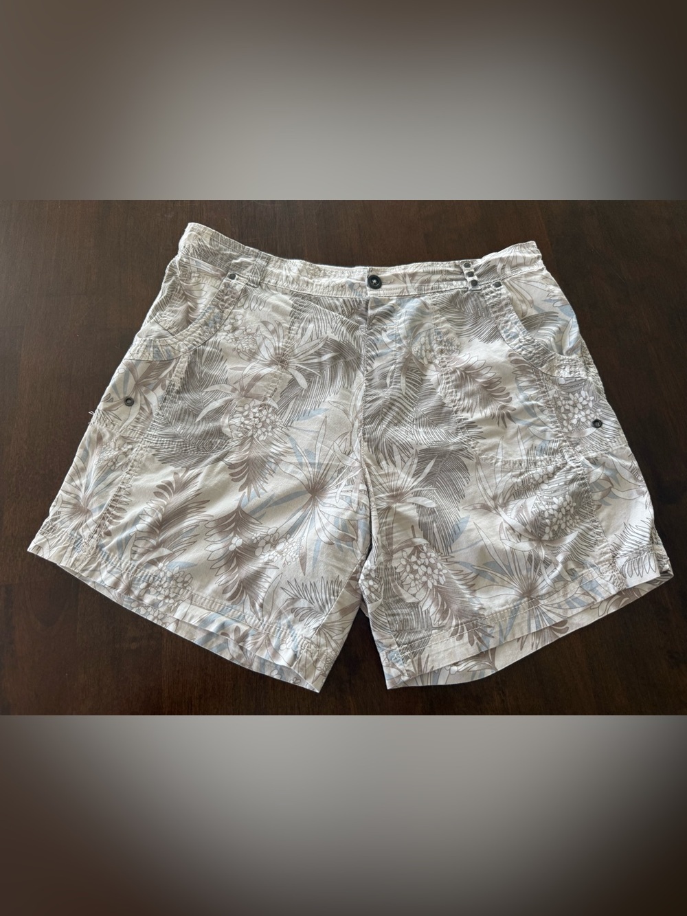 Dash Tropical Palm Leaf Print Shorts Large Beige Neutral Resort Casual
